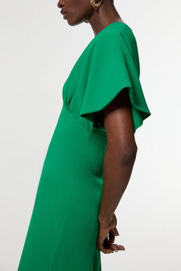 Green Soft Tailored Waterfall Sleeve Maxi Dress