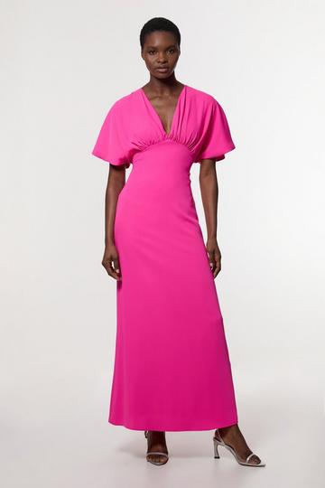 Soft Tailored Waterfall Sleeve Maxi Dress hot pink