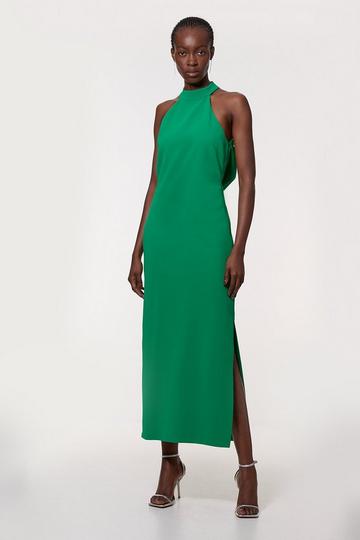 Soft Tailored Halterneck Open Back Maxi Dress green