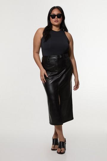 Plus Size Faux Leather Pencil Midi Skirt black