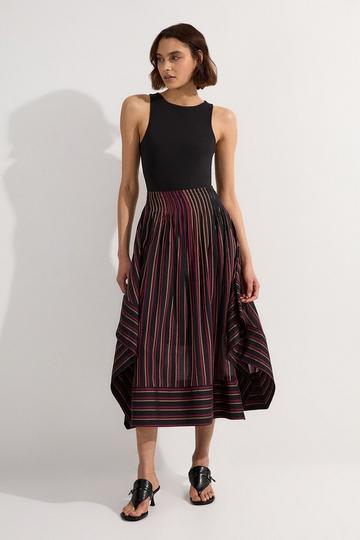 Premium Cotton Tailored Full Maxi Skirt stripe