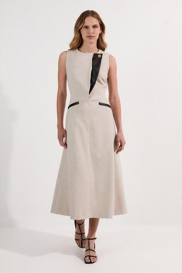 Tailored Marl Contrast Tipped Full Skirted Maxi Dress neutral