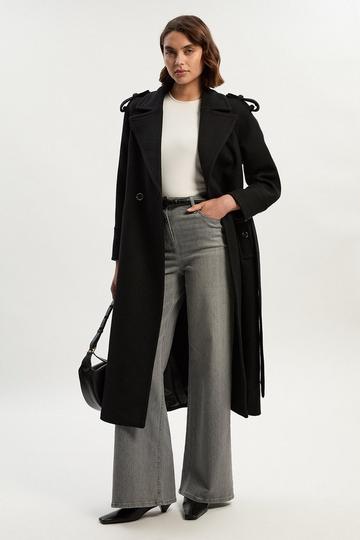 Wool Tailored Belted Midi Coat black
