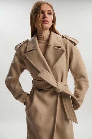 Wool Tailored Belted Midi Coat oatmeal