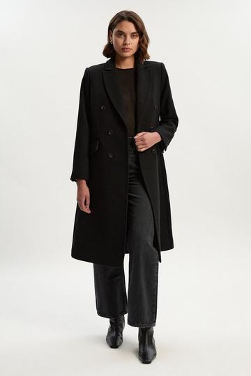 Wool Fitted Double Breasted Tailored Midi Coat black
