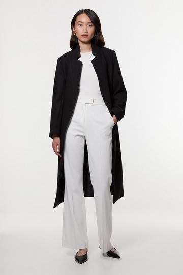 Wool Investment Notch Neck Tailored Midi Coat black