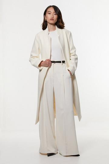 Wool Investment Notch Neck Tailored Midi Coat ivory