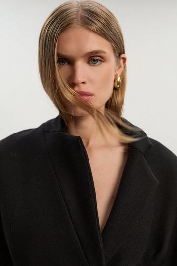 Black Wool Investment Notch Neck Tailored Maxi Coat