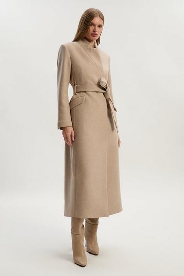 Wool Investment Notch Neck Tailored Maxi Coat oatmeal
