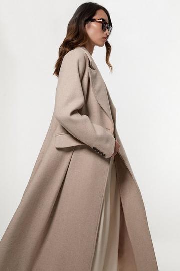 Wool Tailored Flared Skirt Midi Coat oatmeal