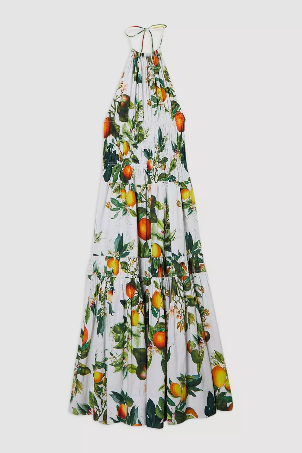 Petite Shirred Cotton Tiered Fruit Print Halter Neck Woven