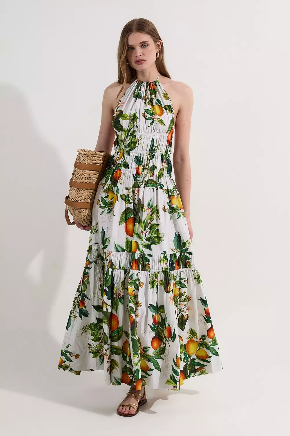 Karen Millen：花柄 アップリケ ウーブンマキシドレス Petite Trailing Floral Woven Plunge Maxi Dress | Karen Millen