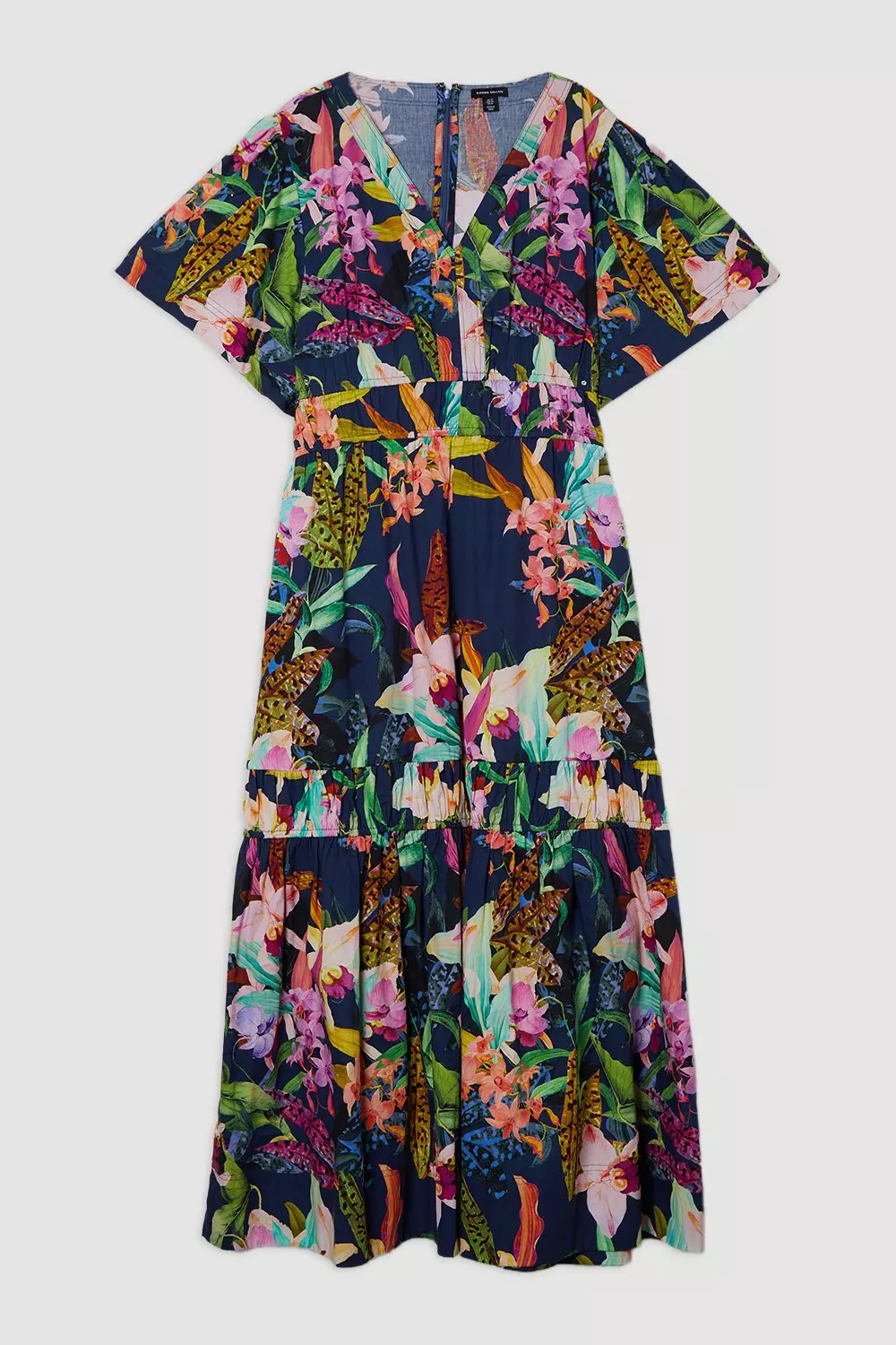 Plus Size Shirred Cotton Tiered Floral Print Woven Maxi