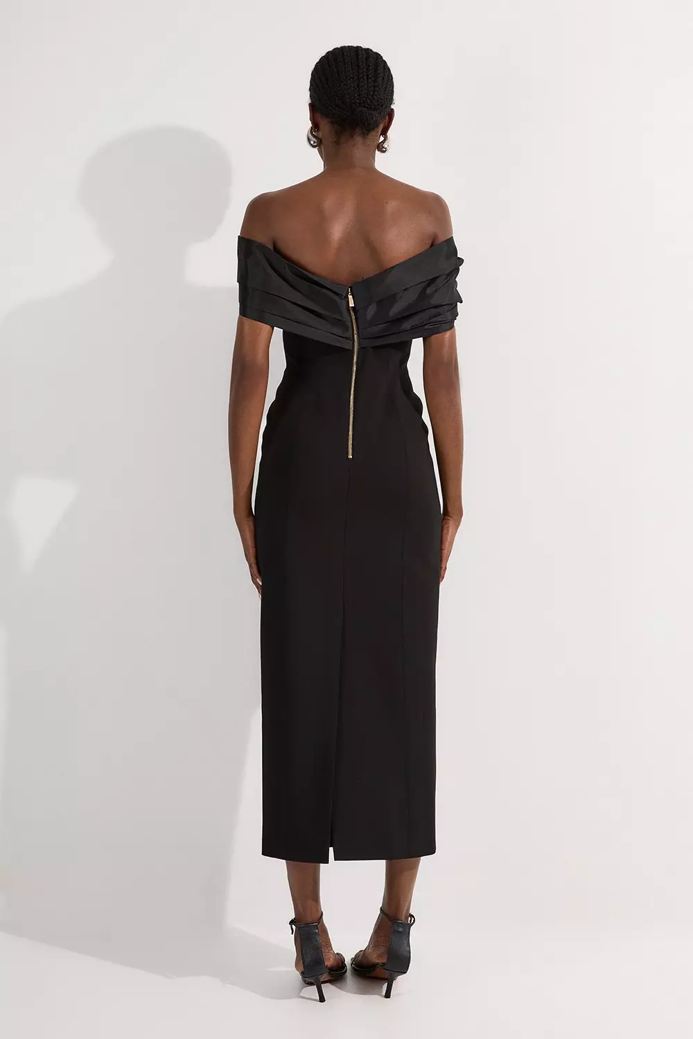 Compact Stretch Taffeta Mix Contrast Drama Sleeve Maxi Dress