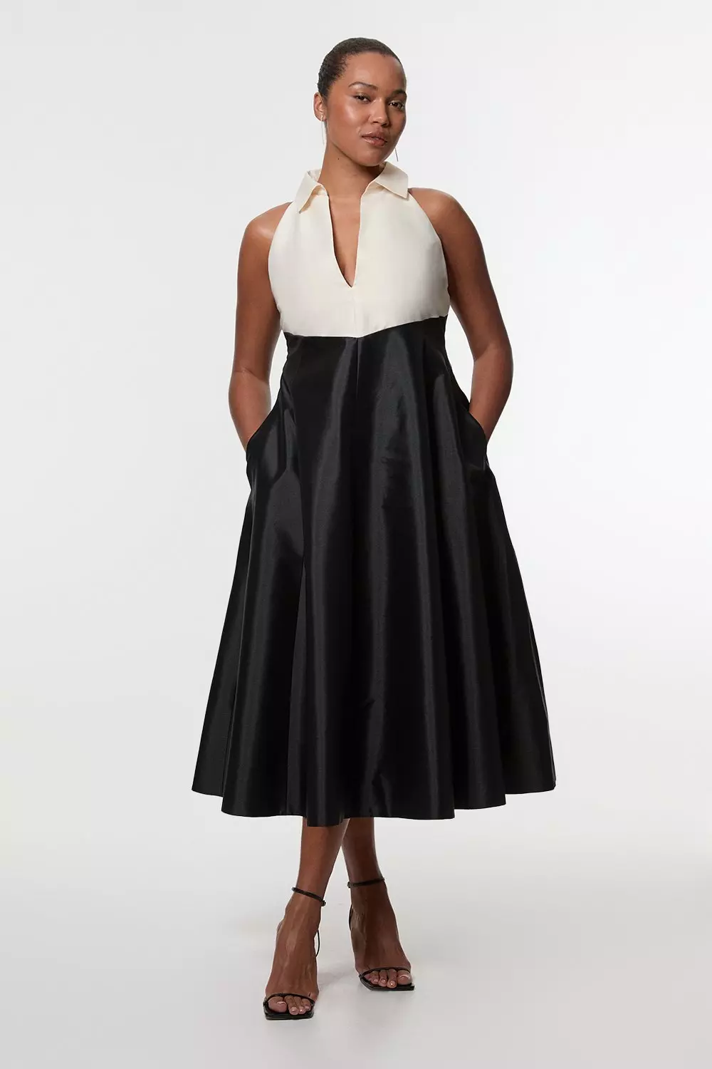 Mono Plus Size Taffeta Contrast Tux Tailored Full Skirted Shirt Dress alternative image