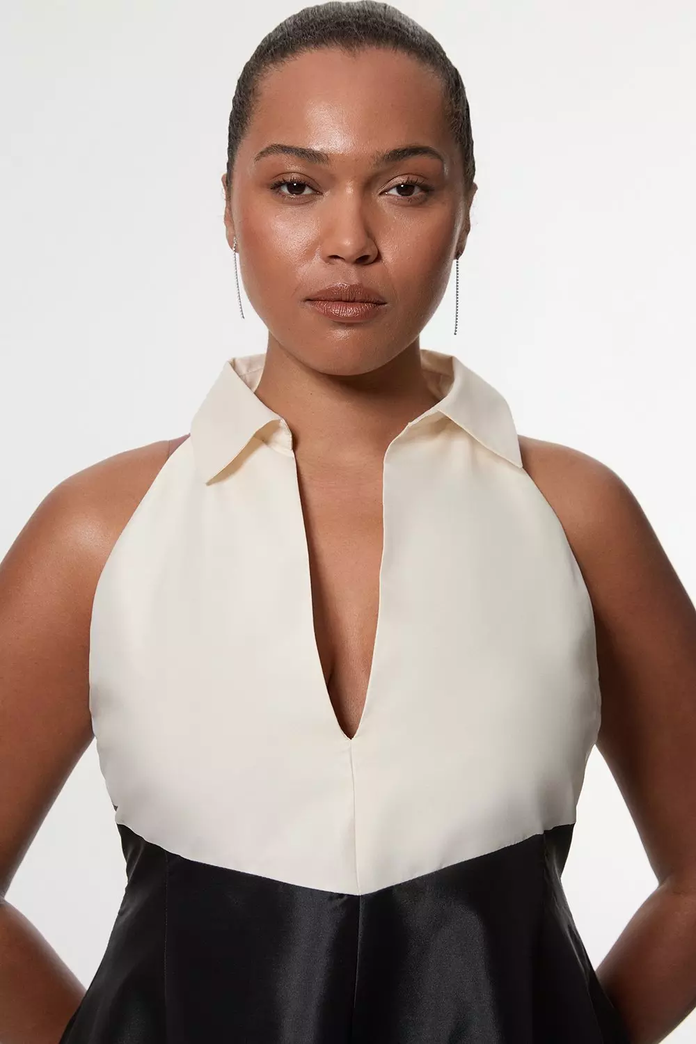 Mono Plus Size Taffeta Contrast Tux Tailored Full Skirted Shirt Dress alternative image