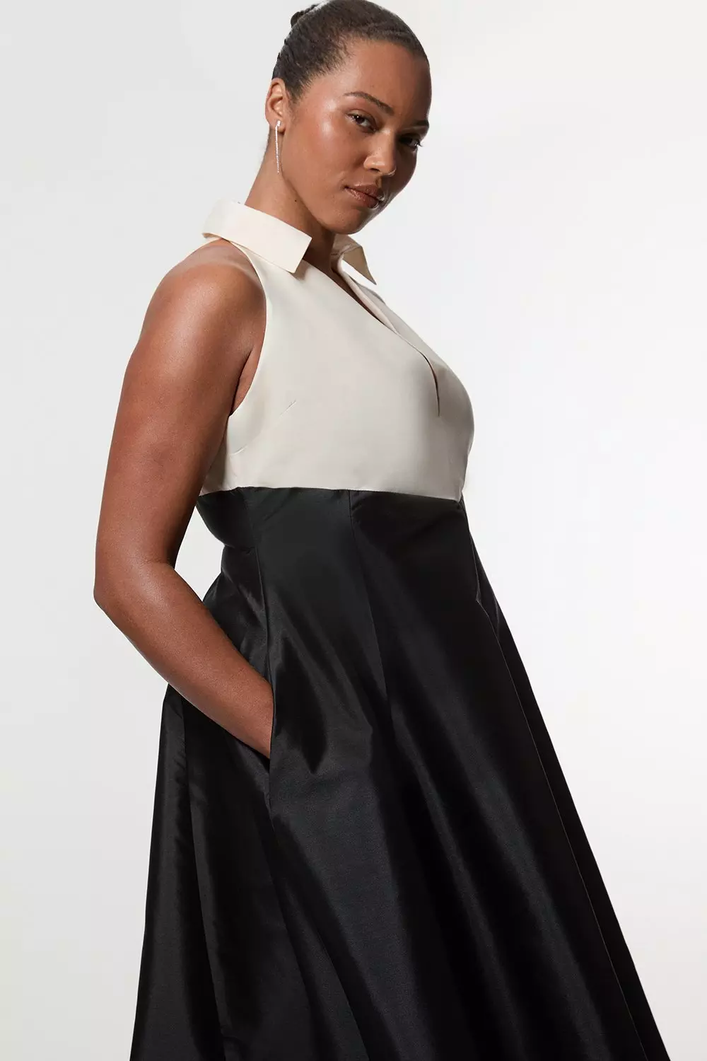 Mono Plus Size Taffeta Contrast Tux Tailored Full Skirted Shirt Dress alternative image