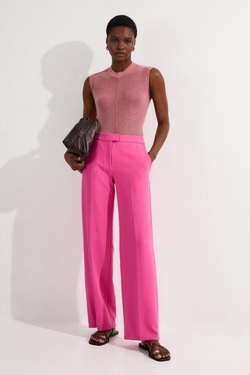 Compact Stretch Stab Stitch Detail Tailored Staight Leg Trousers rose