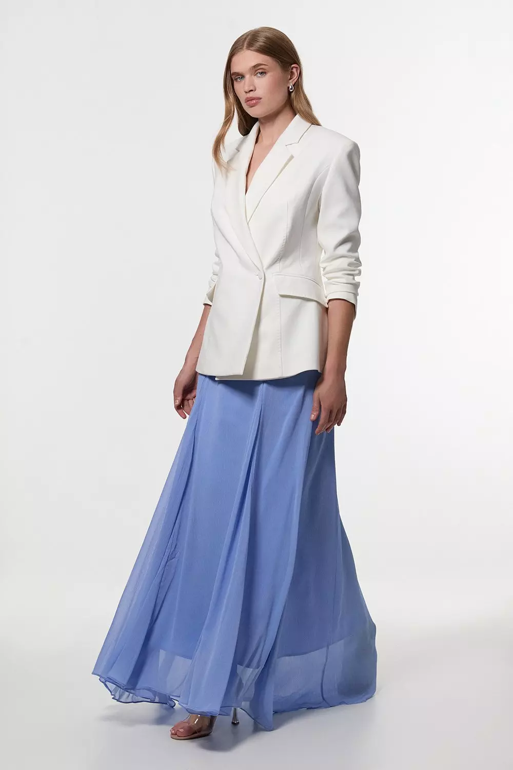 Ivory Compact Stretch Stab Stitch Asymmetric Wrap Tailored Blazer alternative image