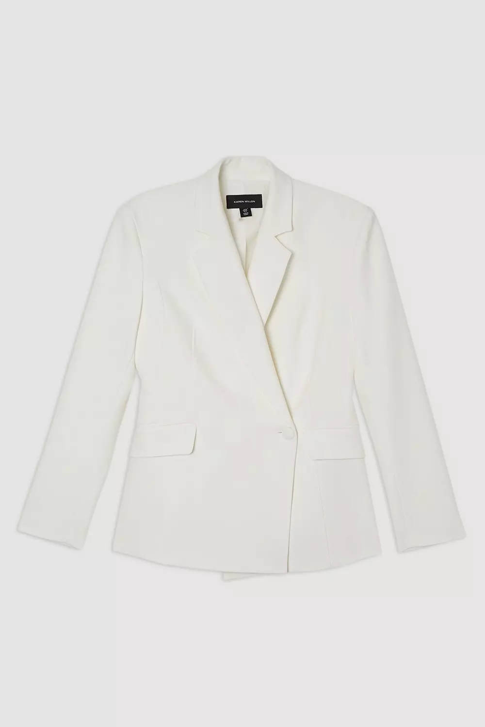 Ivory Compact Stretch Stab Stitch Asymmetric Wrap Tailored Blazer alternative image