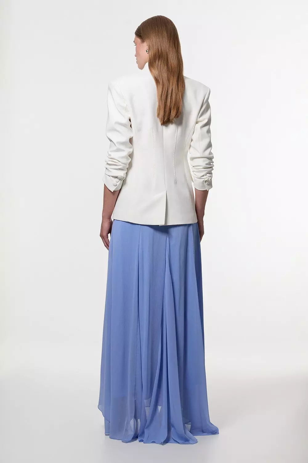 Ivory Compact Stretch Stab Stitch Asymmetric Wrap Tailored Blazer alternative image