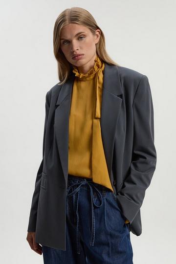 Tailored Twill Essential Single Breasted Oversized Blazer grey