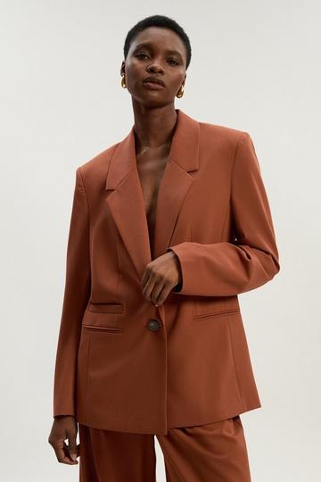Tailored Twill Essential Single Breasted Oversized Blazer rust