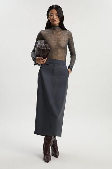 Tailored Twill Essential Pencil Maxi Skirt grey