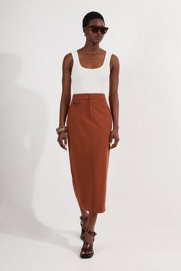 Tailored Twill Essential Pencil Maxi Skirt rust