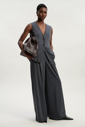 Tailored Twill Essential Wide Leg Trouser grey