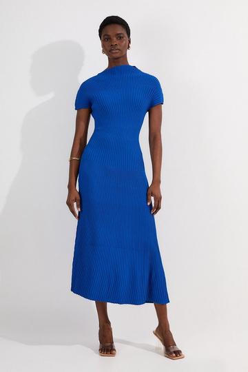 Stitch Detail Knit Midi Dress cobalt
