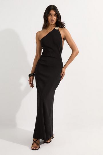 Black Slinky Backless Knitted Dress With Hardware Detail
