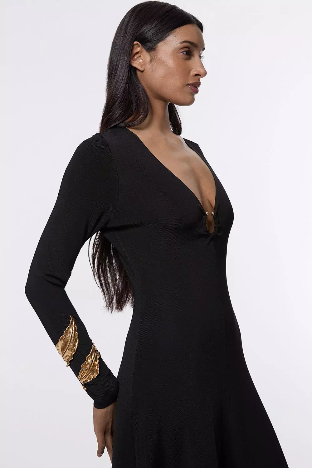 【KAREN MILLEN】キーリングディテール付 Vネックニットドレス Slinky V Neck Knitted Dress With Hardware Keyring Detail