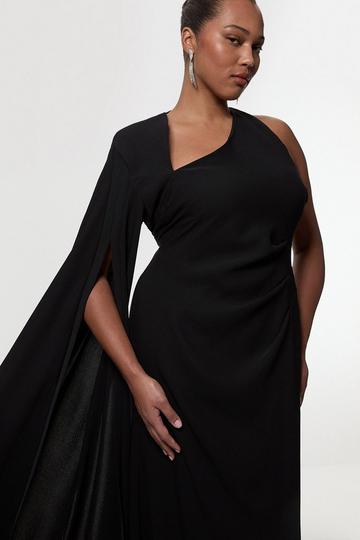 Plus Size Soft Tailored Cape Sleeve Maxi Dress black