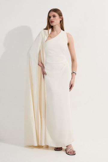 Petite Soft Tailored Cape Sleeve Maxi Dress ivory