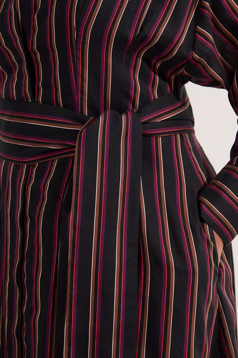 Stripe Plus Size Premium Cotton Tailored Belted Shirt Maxi Dress alternative image