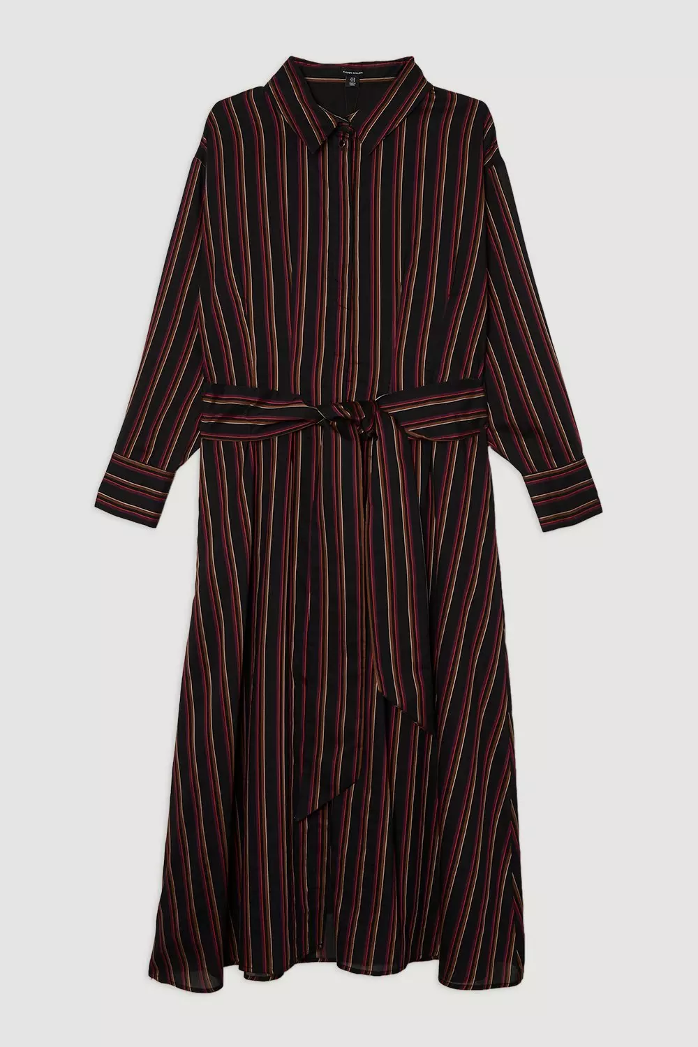 Stripe Plus Size Premium Cotton Tailored Belted Shirt Maxi Dress alternative image