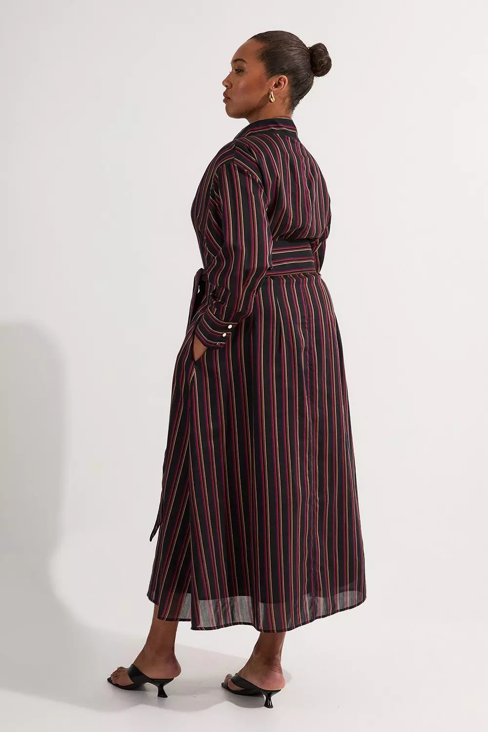 Stripe Plus Size Premium Cotton Tailored Belted Shirt Maxi Dress alternative image