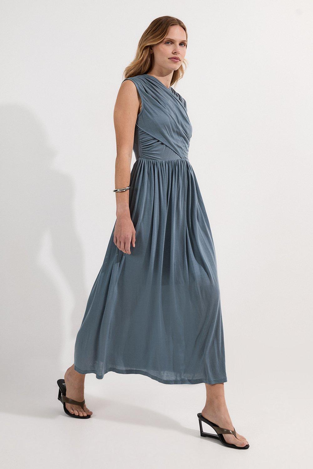 KAREN MILLEN ミディ ドレス KAREN MILLEN* テーラード リネン ラップブレザーミディドレス