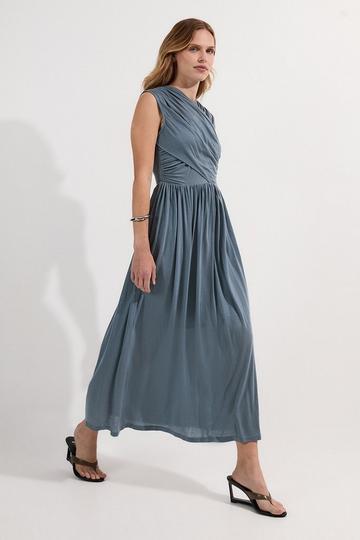 Premium Tencel Jersey Wrap Detail Midi Dress ink