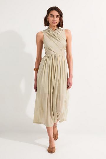 Premium Tencel Jersey Wrap Detail Midi Dress sage