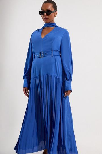 Plus Size Jersey Ponte Georgette Mix Midi Dress cobalt