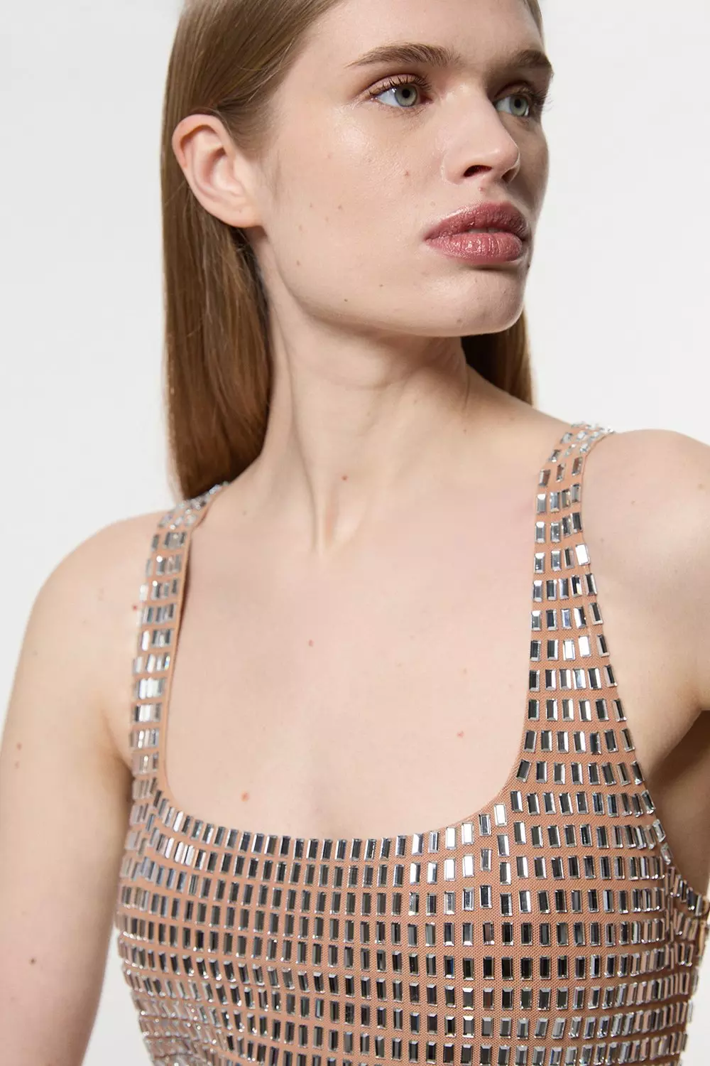 関送込【KAREN MILLEN】プレミアムクリスタルジャージードレス Premium Crystal Embellished Jersey Midi Dress | Karen Millen