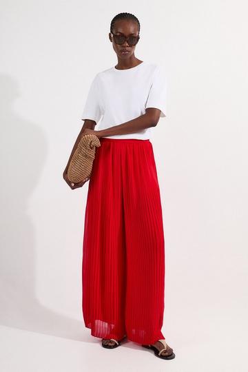 Pleated Woven Wide Leg Trousers tomato red