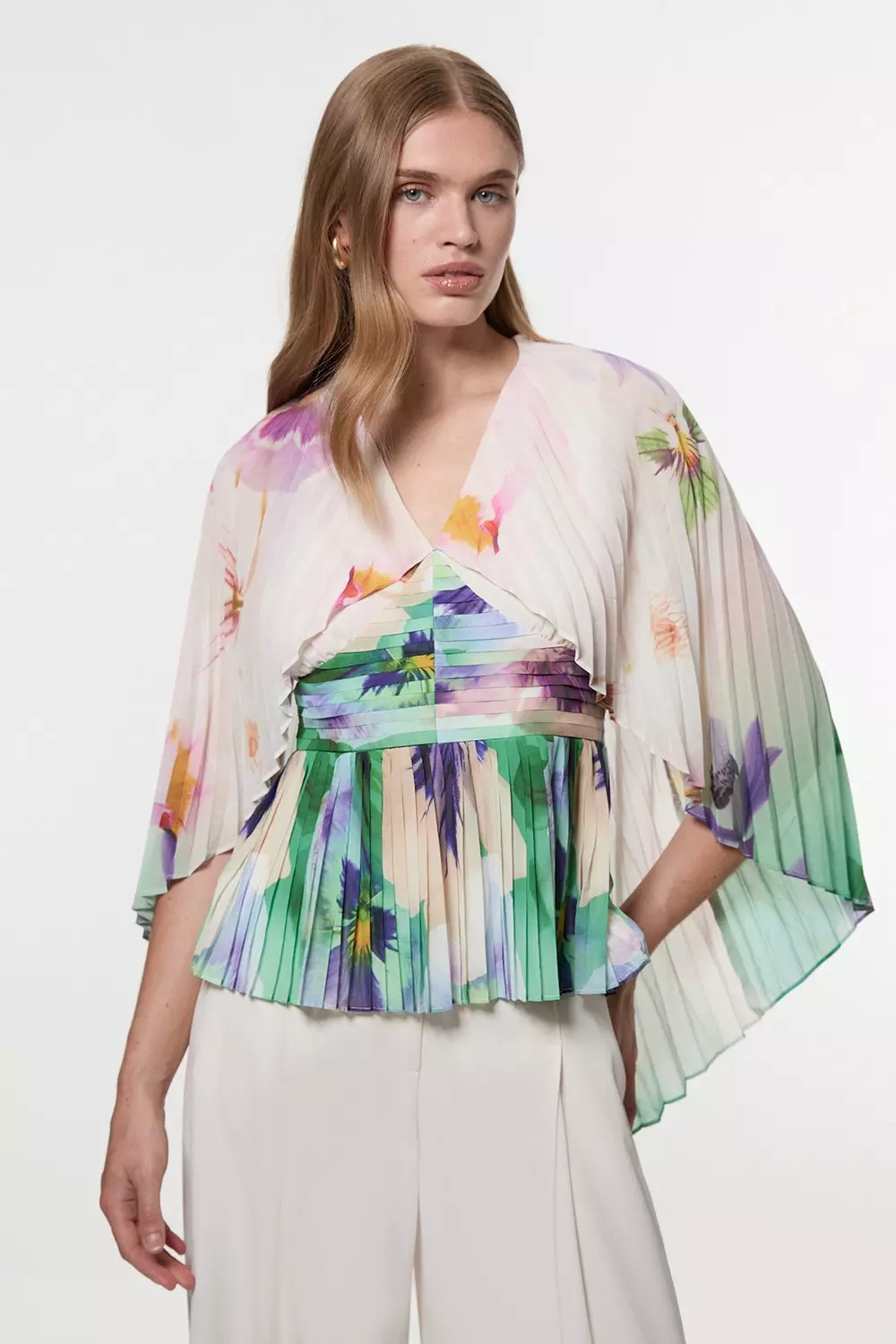 Karen Millen☆Floral Cape Sleeve Plunge ワンピース【UK発】 bkk24890_ivory_xl?pdp.template