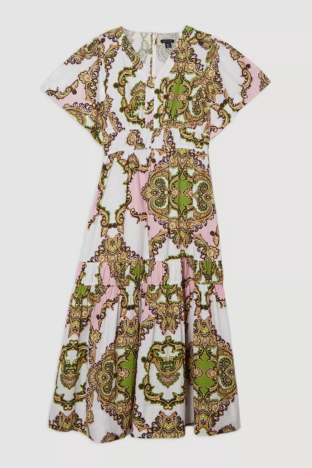 安心追跡【KAREN MILLEN】コットン ティアード タイル ドレス Shirred Cotton Tiered Tile Print Woven Maxi Dress | Karen Millen
