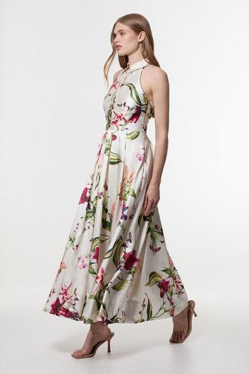 Multi Garden Floral Twill Collared Maxi Dress