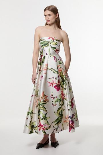 Multi Garden Floral Twill Maxi Split Prom Dress