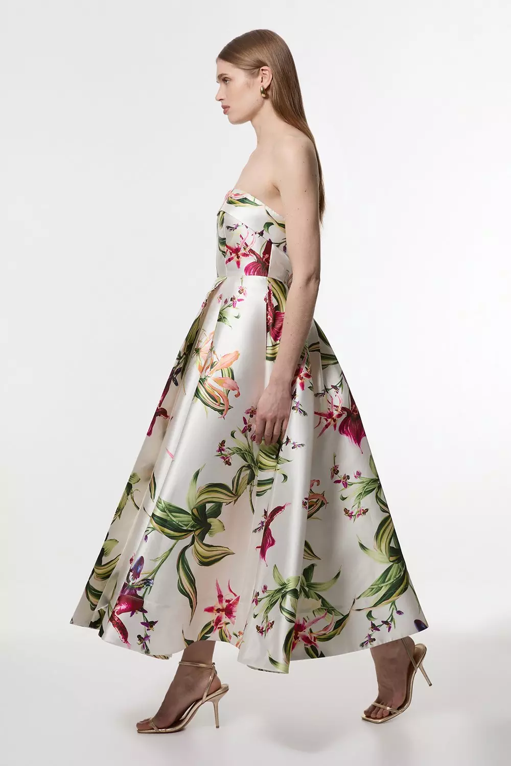 【KAREN MILLEN】Garden Floral Twill Maxi Split Prom Dress Garden Floral Twill Maxi Split Prom Dress | Karen Millen