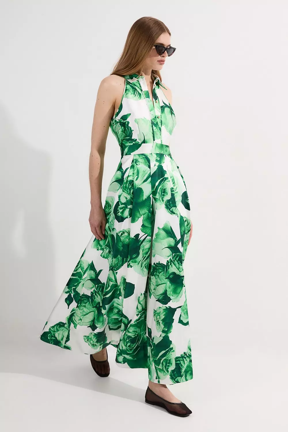 KAREN MILLEN* グリーン ローズ ツイル カラー マキシドレス Green Rose Twill Maxi Split Prom Dress | Karen Millen